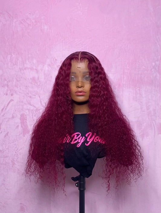 Burgundy Turks & Caicos 13x4 Frontal Deep Wave 28IN